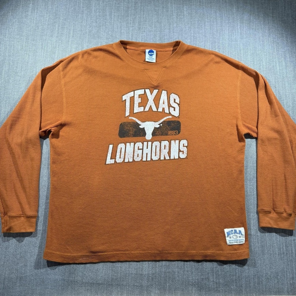 Texas Longhorns Shirt Mens XL‎ Orange Long Sleeve NCAA Football Waffle Thermal